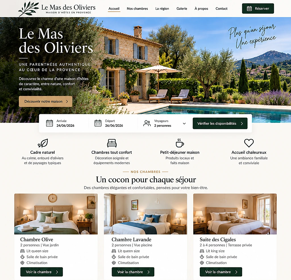 Site web Le Mas des Oliviers — Maison d'hôtes créé par Pixanovax