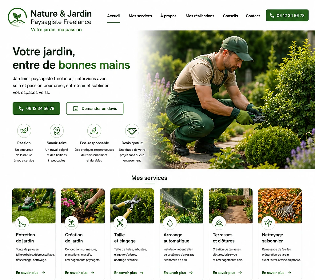 Site web Nature & Jardin — Paysagiste créé par Pixanovax